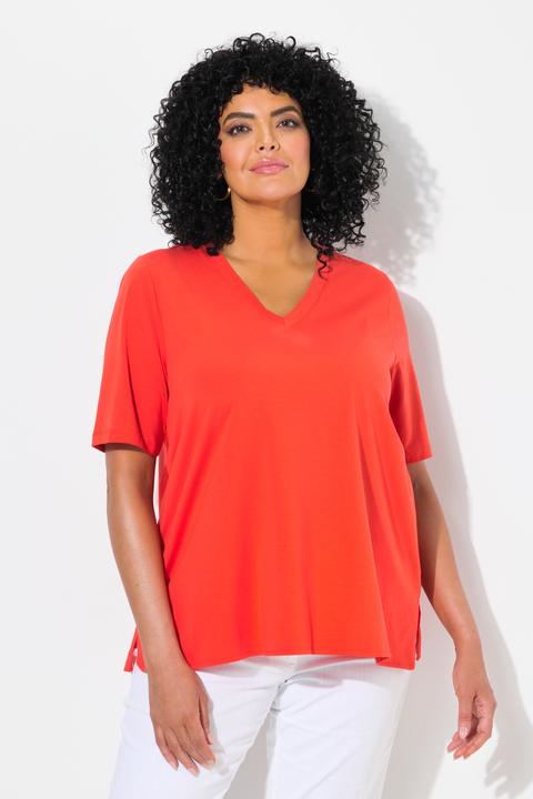 Produktbild Ulla Popken T-Shirt, Materialmix, A-Linie, V-Ausschnitt, Halbarm (58)