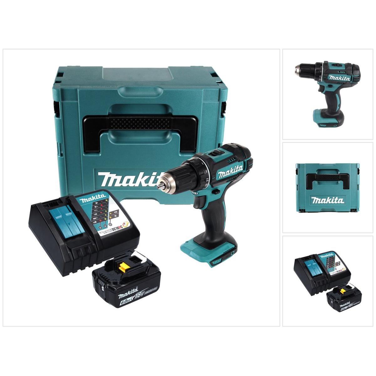 Makita, Bohrmaschine + Akkuschrauber, DDF 482 RG1J Akku Bohrschrauber 18 V 62 Nm + 1x Akku 6,0 Ah + Ladegerät + Makpac (...