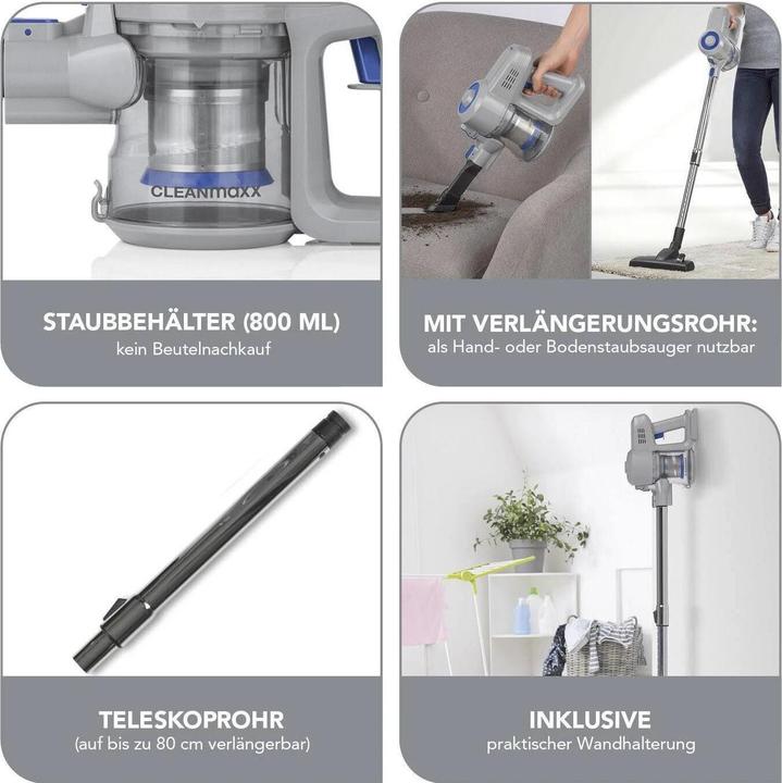 Immagine prodotto CleanMaxx Akku-Hand- und Stielsauger Blau/Hellgrau