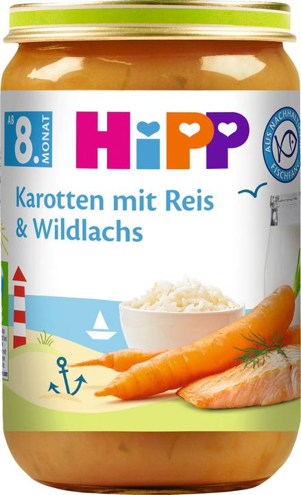 Carrots with rice and wild salmon