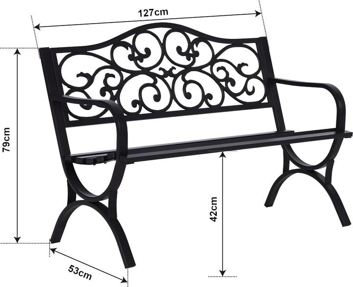 Actual product image Casa.Pro Gartenbank Utav Stahl 127x53x79 cm Dunkelgrau mit grüner Patina