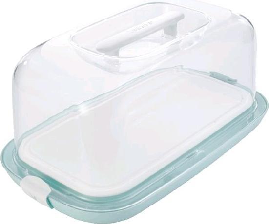Actual product image keeeper Cake topper / box cake container ""gino"", square aquamarine / transparent, material: PP/TPE
