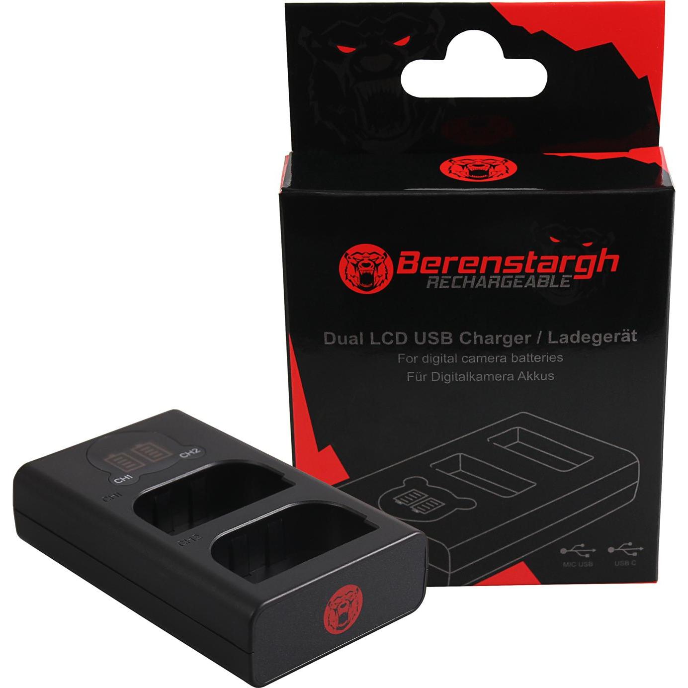 Berenstargh Dual LCD USB Ladegerät f. Canon LP-E6 5D 60D 60Da 6D 7D EOS-70D (Caricabatterie per fotocamere), Alimentatore fotocamera, Nero