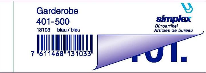 Produktbild Simplex Garderobeblocks 401-500 blau (100x)