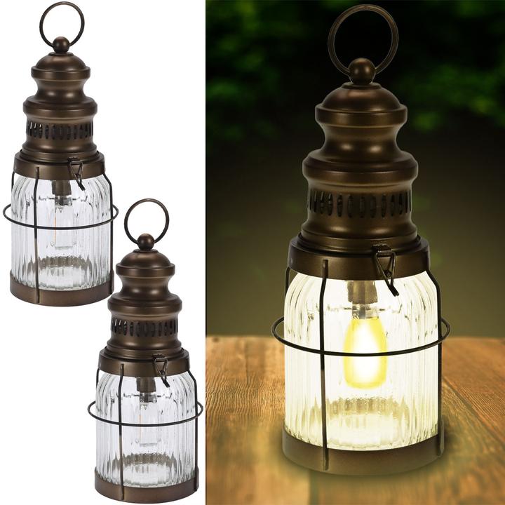 Koopman Retro-style LED lantern, set of 2 (2 x)