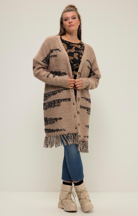 Immagine prodotto Studio Untold Cappotto dal taglio oversize in maglia jacquard con frange, scollo a V e maniche lunghe (54)