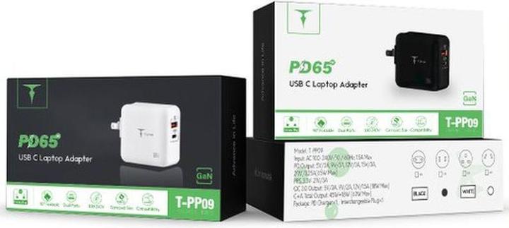 Produktbild T-Phox Ladegerät MEGA T-PP09 GAN PD 65W USB/USB-C WEISS (65 W, 2 Ports)