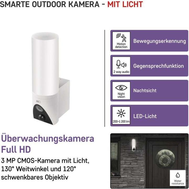 Immagine prodotto Emos GoSmart Telecamera IP rotante per esterni con WiFi e luce IP-310 TORCH, bianco (2304 x 1296 Pixels)