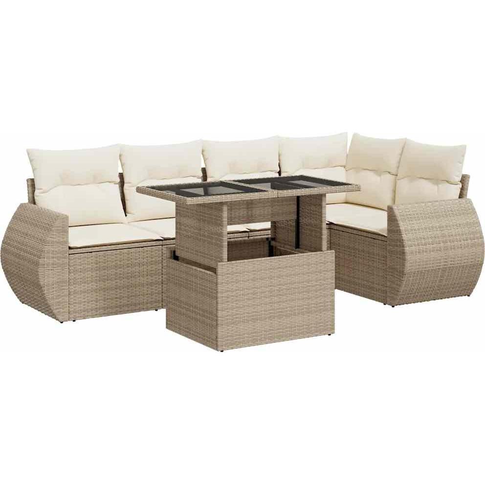 VidaXL, Gartenlounge, Gartenmöbel Sofa Garnitur Lounge Sitzgruppe 6-tlg. Beige Poly Rattan
