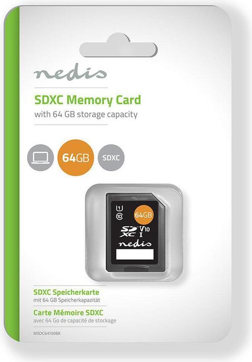 Image du produit Nedis Carte mémoire - SDXC - 64 Go - vitesse d'écriture : 80 Mo/s - vitesse de lecture : 45 Mo/s (64 Go, SDXC, UHS-I)