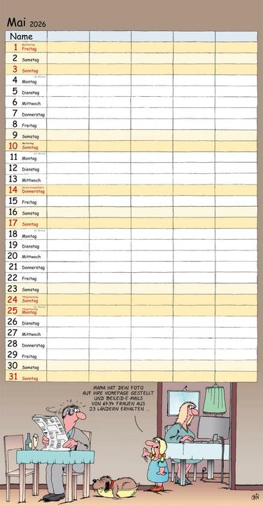 Produktbild Uli Stein Familienkalender 2026: Familienplaner mit 5 Spalten (Harter Einband, Deutsch)
