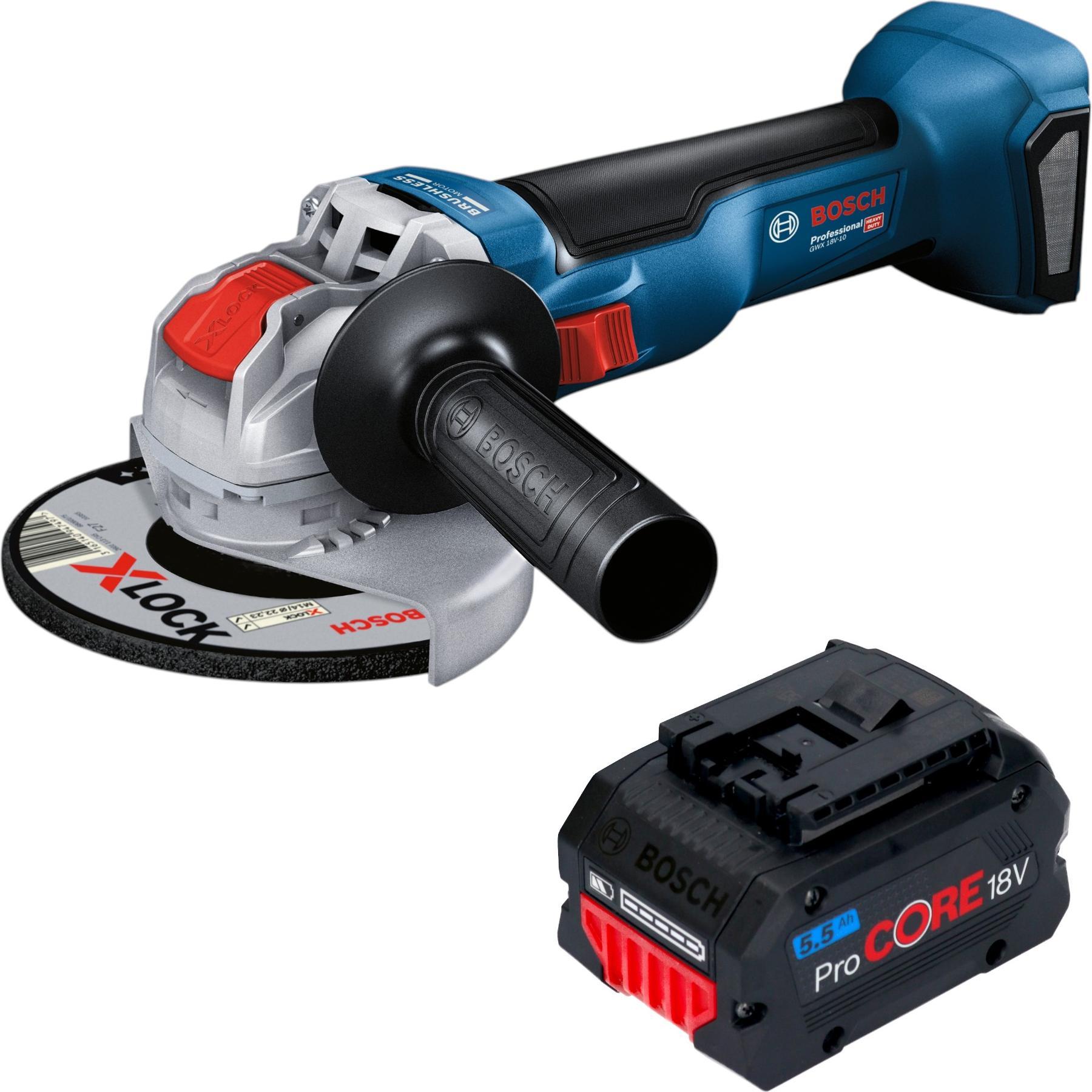 Bosch Professional, Smerigliatrice angolare, Bosch GWX 18V-10 Akku Winkelschleifer 18 V 125 mm Brushless + 1x ProCORE Akku 5,5 Ah - ohne (125 mm)