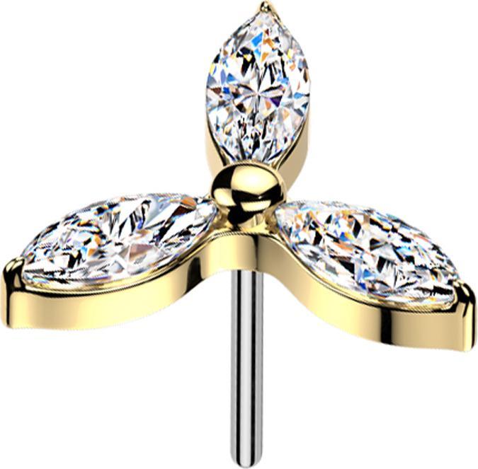 Immagine prodotto Star Piercing Threadless drei Blütenblätter vergoldet Kristalle silber (senza ottone, Titanio)