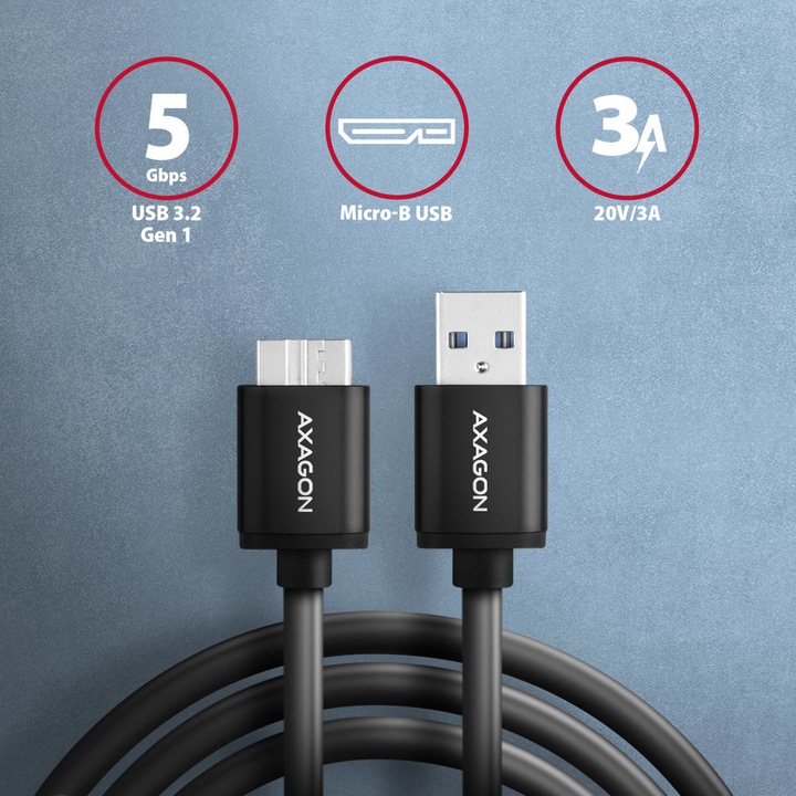 Produktbild Axagon BUMM3-AM10AB Kabel Micro-B USB auf USB-A 3.2 Gen 1 (1 m, USB 3.2 Gen 1)