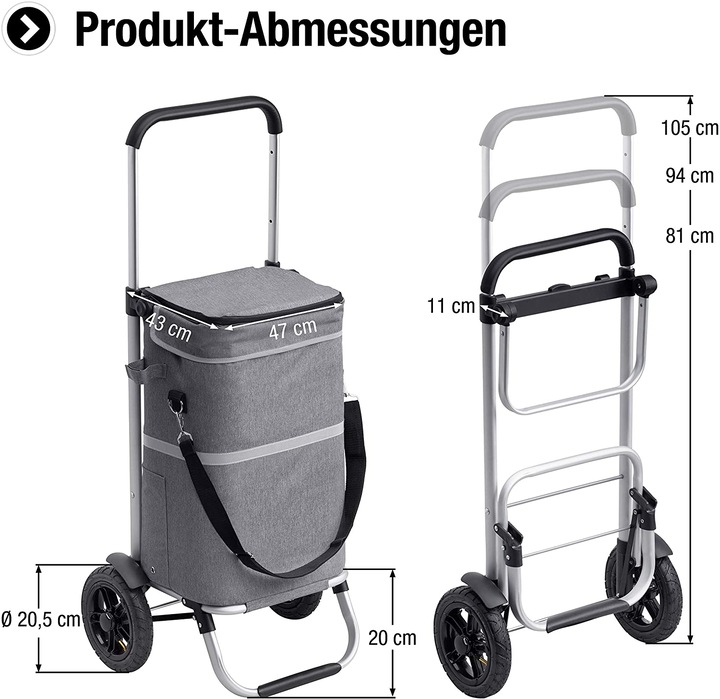 Produktbild Metafranc Einkaufstrolley 45 + 13 L, Luft-Bereifung
