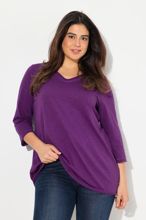 Produktbild Ulla Popken Shirt, Metallic-Nähte, V-Ausschnitt, 3/4-Arm (46, 48)