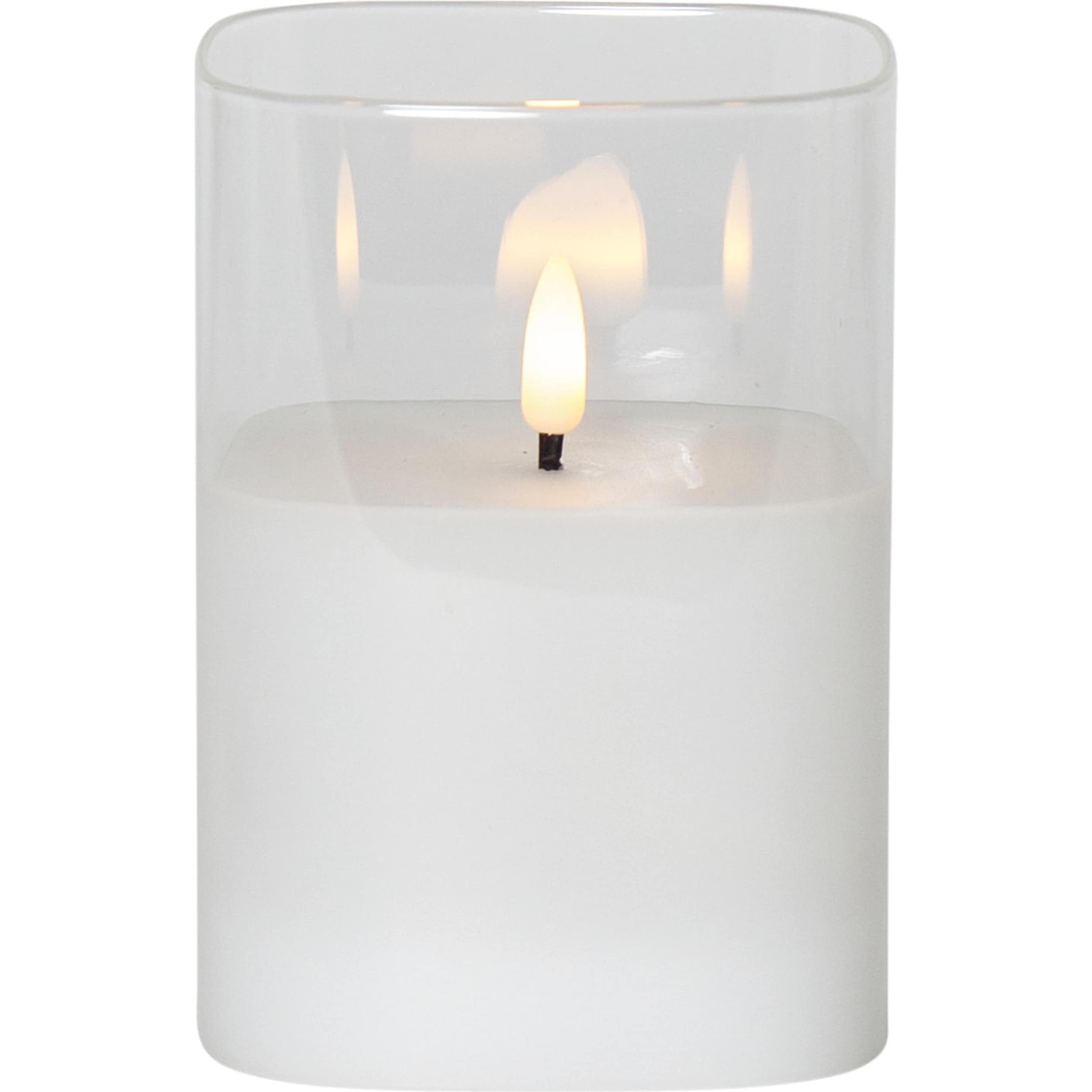 8x Star Trading, LED Kerzen, LED-Kerze Pillar Flamme 9 cm x 12.5 cm, Transparent (1 x)