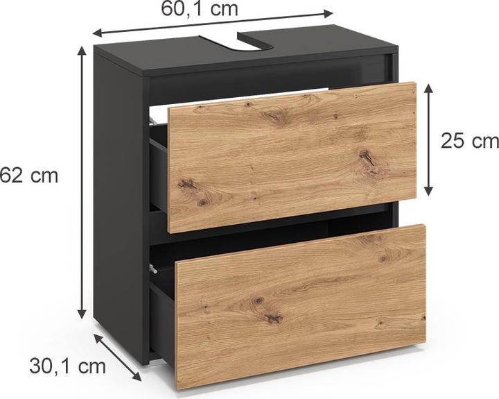 Immagine prodotto Vicco Waschbeckenunterschrank Majest, Anthrazit/Artisan, 60.1 x 62 cm mit 2 Schubladen (60.10 x 30.10 x 62 cm)