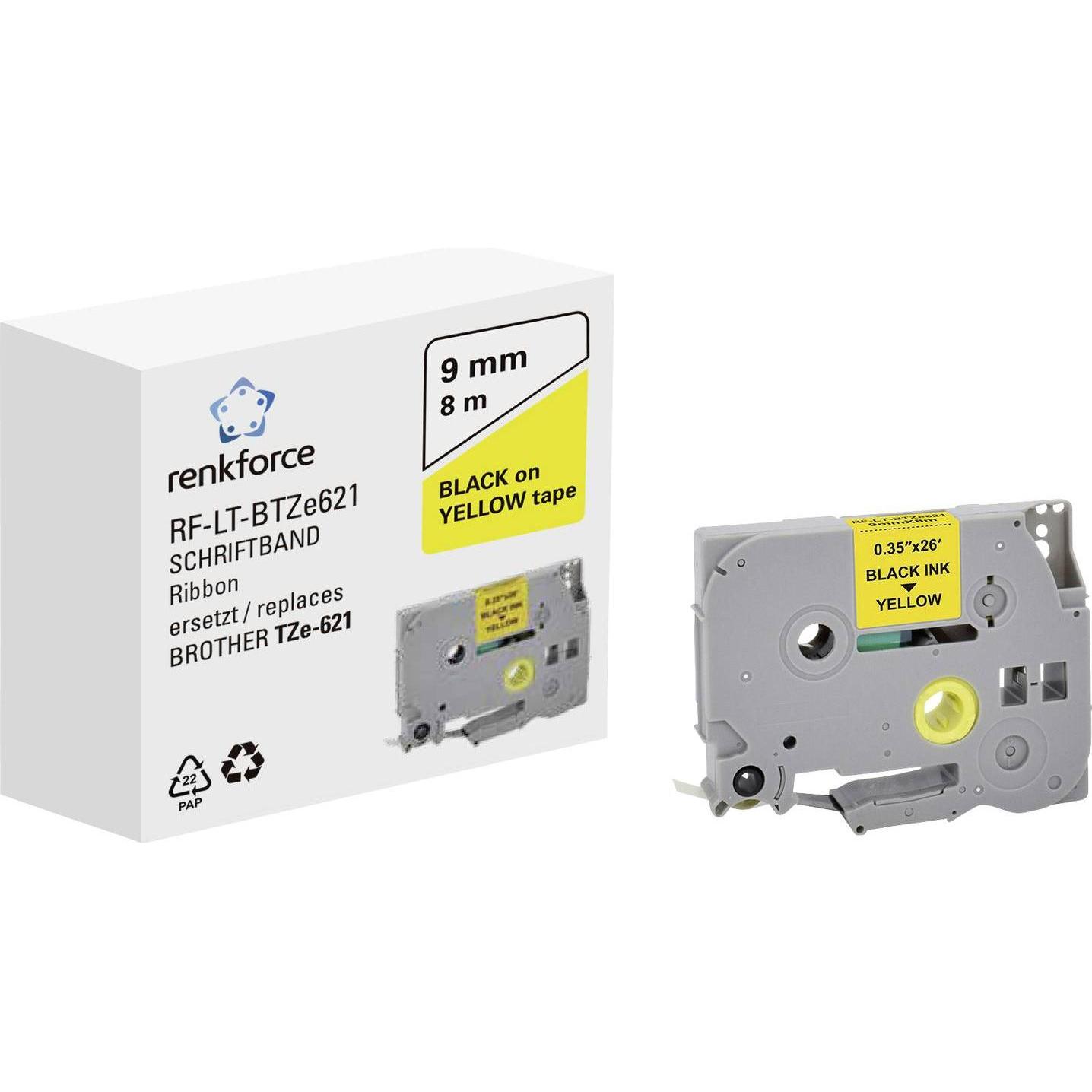 Renkforce, Beschriftungsband, Schriftband RF-LT-BTZe621 Kompatibel ersetzt Brother TZe-621 9 mm Ba (0.90 cm, Grau)