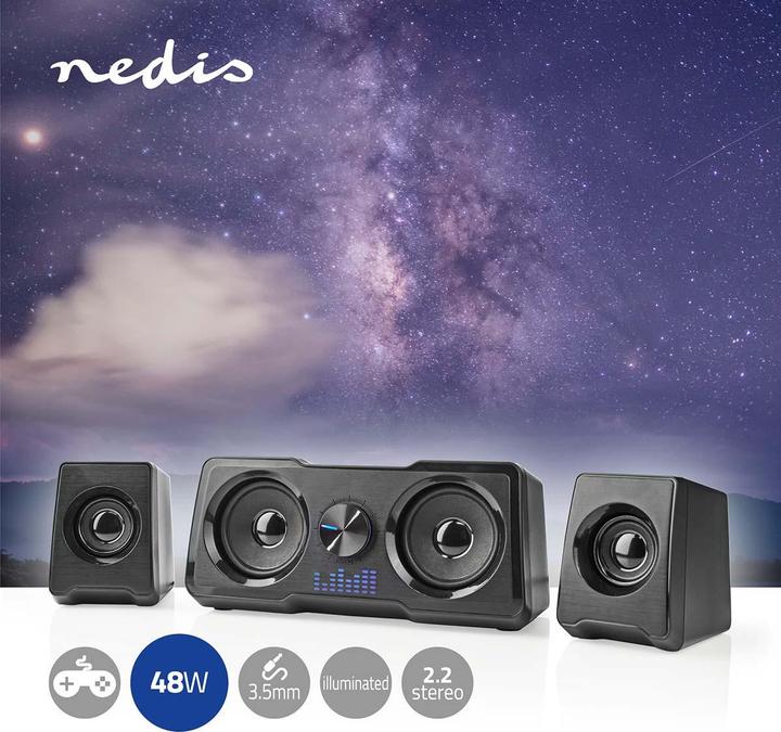 Actual product image Nedis Gaming Speaker | Speaker Channels: 2.2 | Power Supply via USB | 3.5 mm Plug | 48