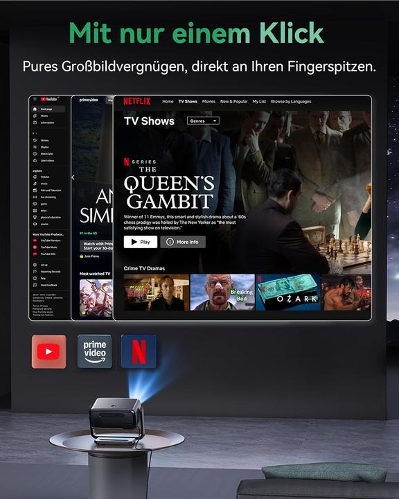 Actual product image Aubor Mentech 4K Projektor mit WLAN und Bluetooth, 1080P Full HD (Full HD, 1200 lm)