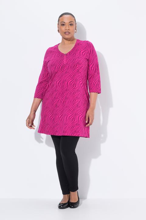 Actual product image Ulla Popken Pink Zebra Print Empire Zip-Front Knit Tunic (56)