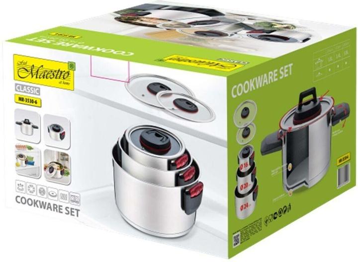 Actual product image Maestro MR-3530-6 Topfset mit Klappgriffen 6 Stück (24 cm, Pan set + pot set, Stainless steel)