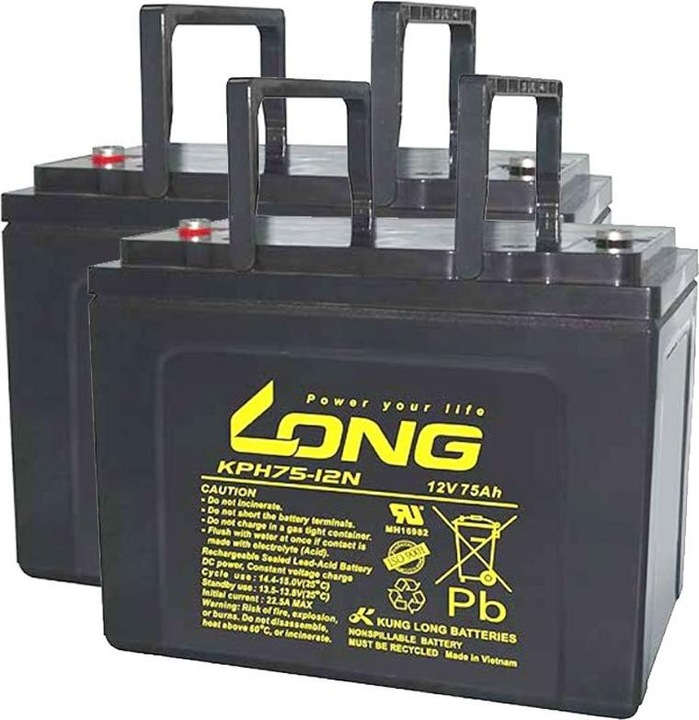 Kung Long Battery suitable for Vermeiren Carpo 4, 12V 75Ah 2 pieces for 24V electric scooter E Scooter AGM (12V, 75 A)