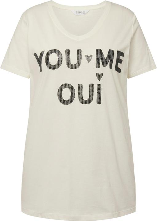 Produktbild Angel of Style T-Shirt, Pailletten-Schriftzug, V-Ausschnitt, Halbarm (56)