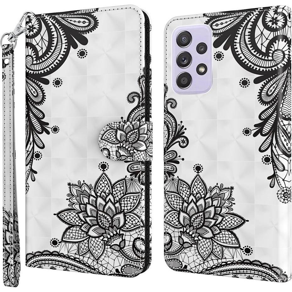 Cover-Discount Galaxy A33 5G - Etui Glitzer Effekt Blumen schwarz (Samsung Galaxy A33 5G), Smartphone Hülle, Schwarz