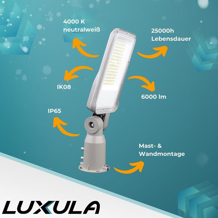 Produktbild Luxula LED-Strassenleuchte LX800100, 50W, 6000lm, 4000K, neutralweiss, IP65 (6000 lm, IP65)