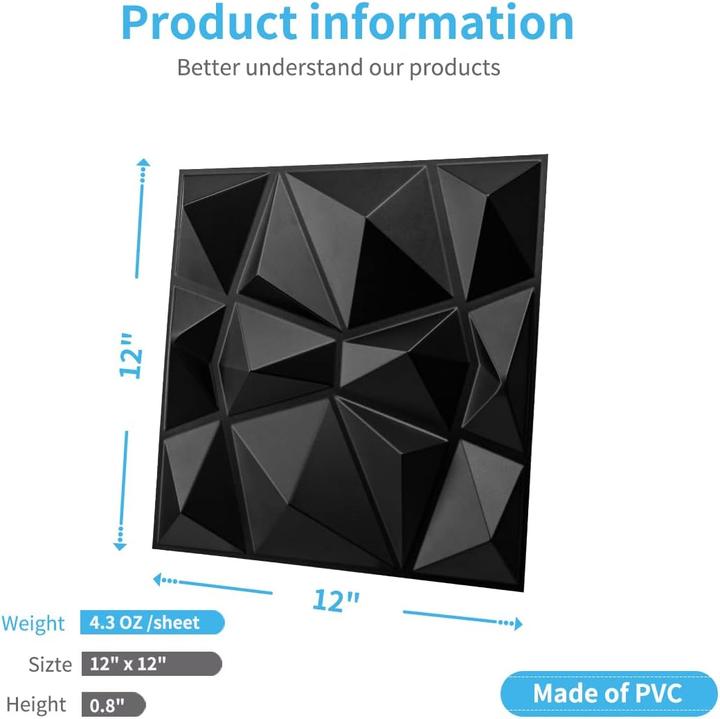 Produktbild Art3d 3D Wandpaneele Diamant 30,5 x 30,5 cm matt weiss