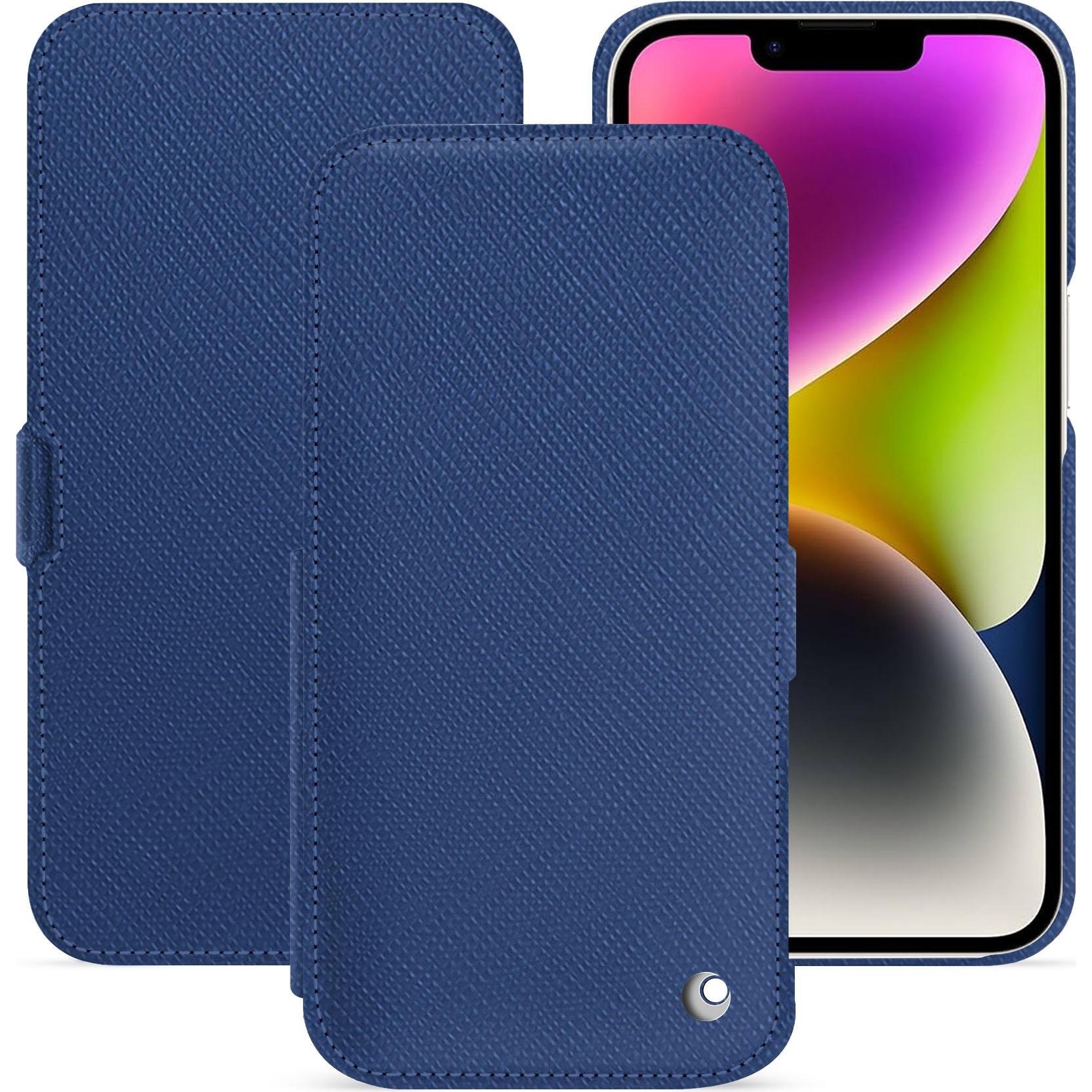 Noreve Lederschutzhülle horizontal (Apple iPhone 15 Plus), Smartphone Hülle, Blau