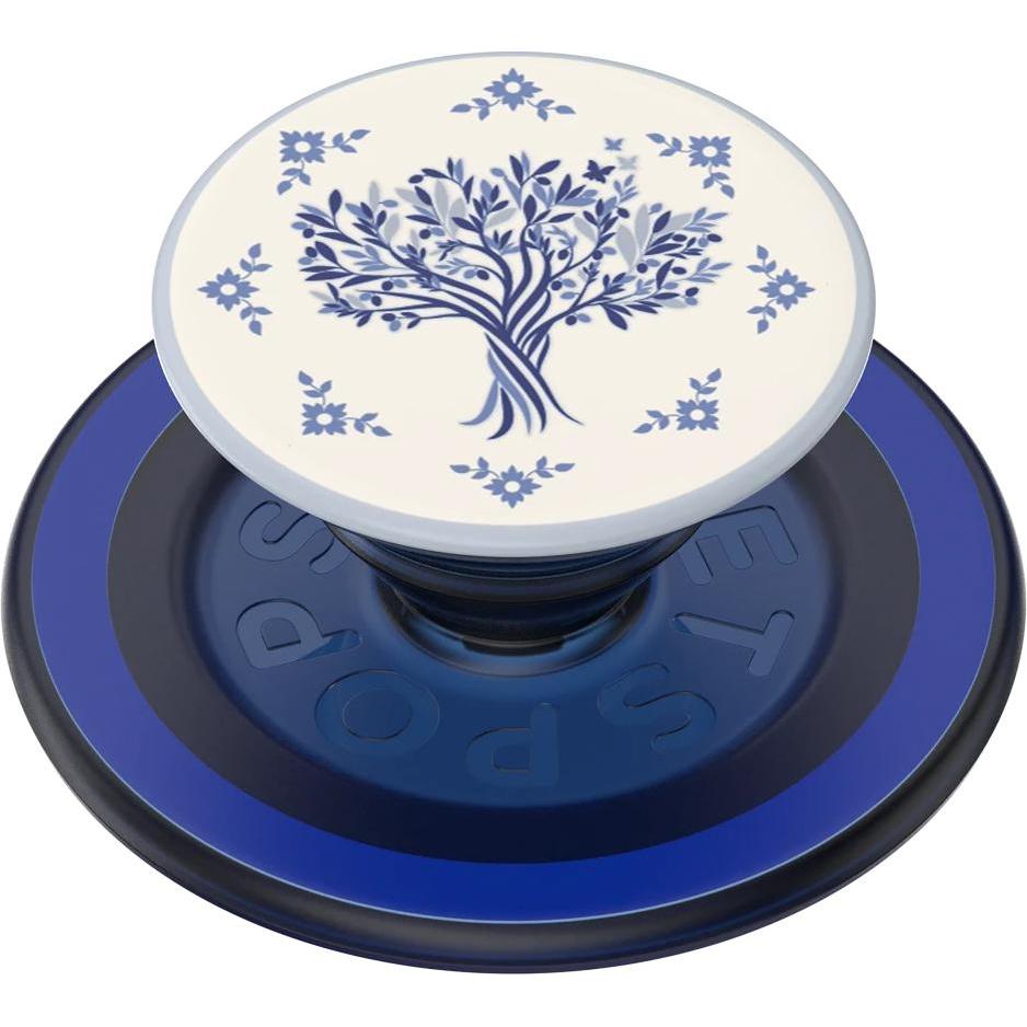 PopSockets PopGrip Round MagSafe Olive Tree Tile, Smartphone Halterung, Weiss, Blau