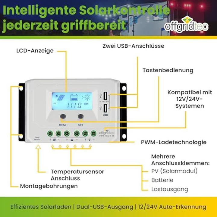 Produktbild Offgridtec PWM Pro Laderegler 12V/24V 45A USB