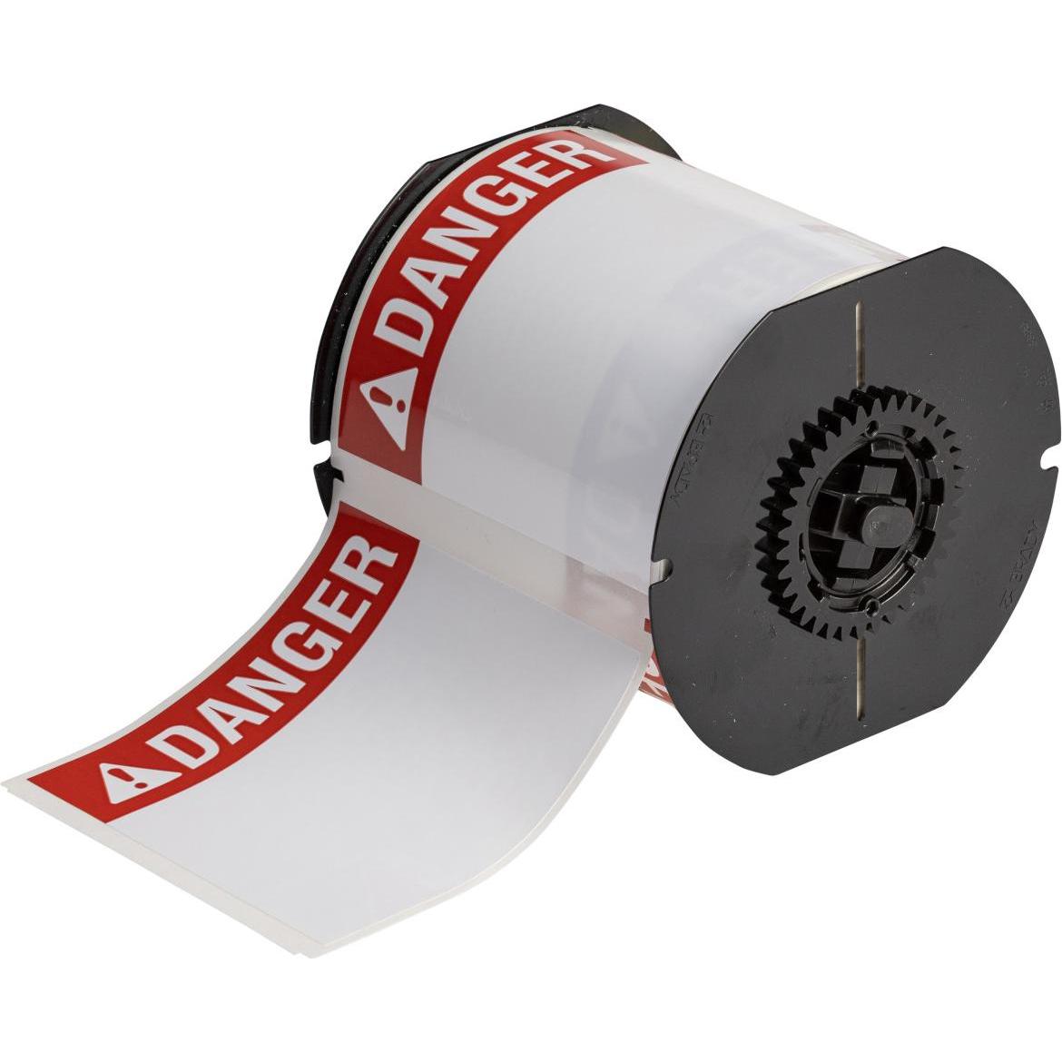 Brady, Etikettenrol, B33-161-483-ANSIDA, voorbedrukte gevaarsetiketten, polyester, rood op wit, glanzend, 101,6 (10.67 cm)