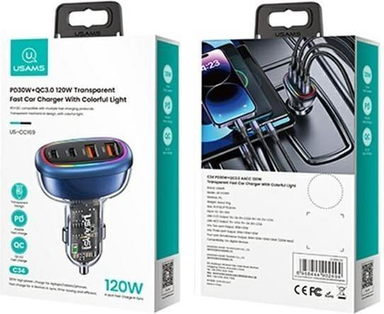 Produktbild Usams Ład. sam. 2xUSB-C 2xUSB-A C34 120W Fast Charge niebieski/blue CC169CC01 (US-CC169) (120 W)