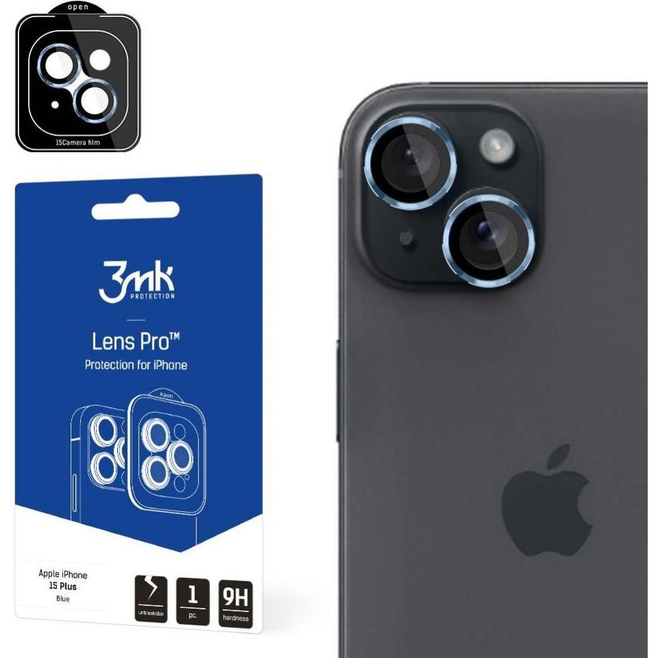 3MK Lens Protection Pro iPhone 15 Pro 6.1" niebieski/blu Ochrona na obiektyw aparatu z ramką montaż (1 pz., Apple iPhone 15 Plus), Pellicola protettiv