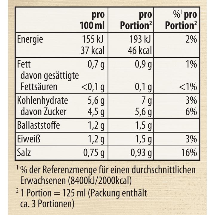 Nutritional values and ingredients Knorr Tomato al Gusto Basilikum (370 g)