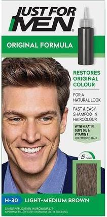 Produktbild Just For Men Shampoo In Hair Color H-30 Light Medium Brown 66ml (66 ml, Flüssiges Shampoo)