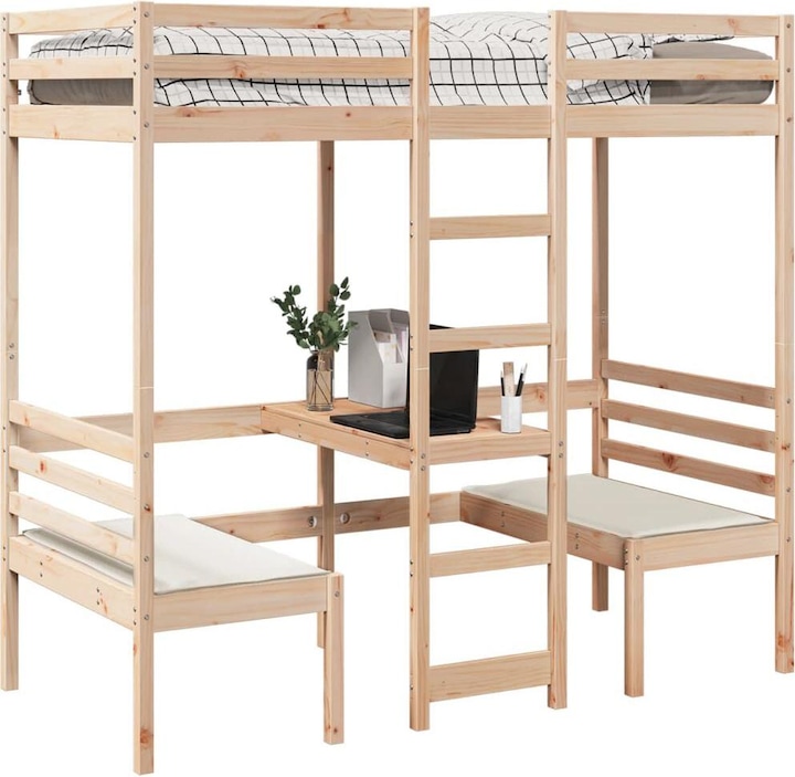 Image du produit VidaXL Lit superposé avec bureau & chaises (90 x 200 cm)