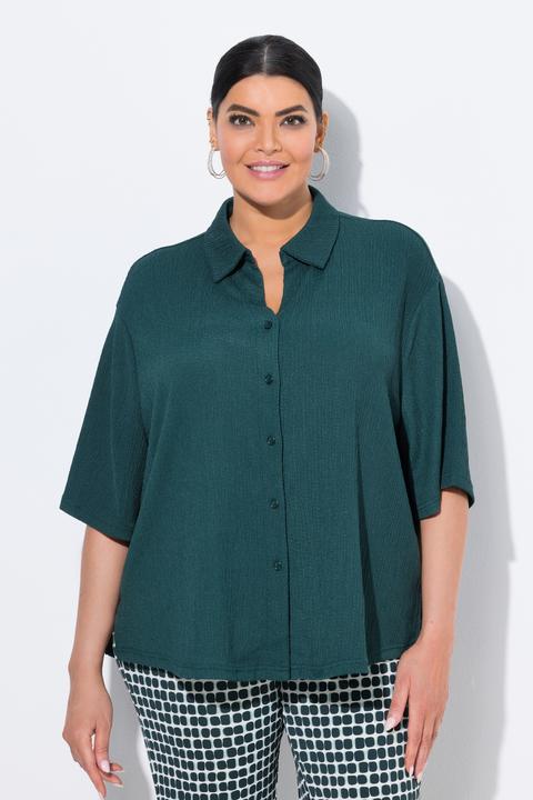 Actual product image Ulla Popken Lightly Textured 3/4 Sleeve Button Down Blouse (62)