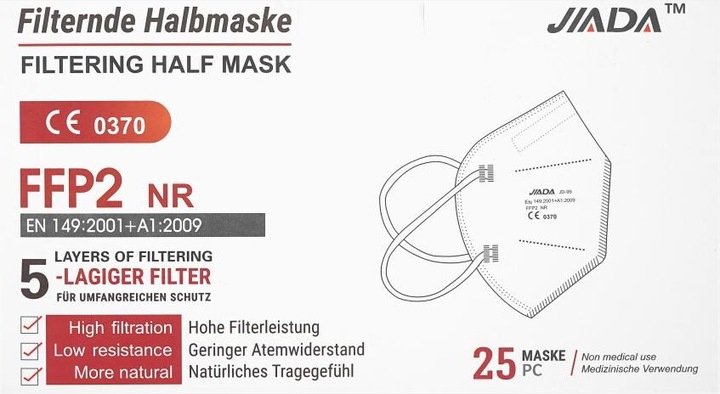 Actual product image Priocare 25x FFP2 NR half filter mask JD-99 (German Packaging) (FFP2, KN95, 25 x)