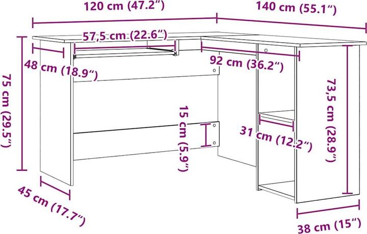 Image du produit vidaXL Moderner Schreibtisch (140 x 120 x 75 cm)