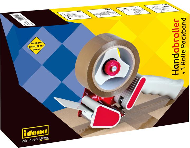 Productafbeelding Idena Verpakkingstape dispenser + 1x verpakkingstape bruin 66mx50mm