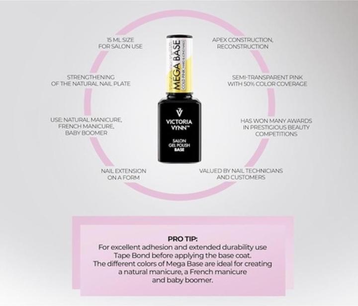 Immagine prodotto Visconti Di Modrone Victoria Vynn Mega Base Unghie Dure e Lunghe Smalto Gel ibrido UV Led Rosa Freddo 15ml (Rosa freddo, Smalto per unghie effetto gel)