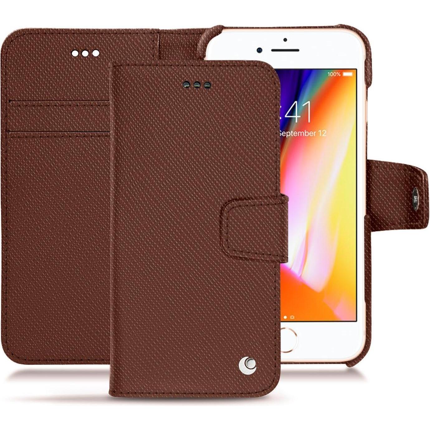 Noreve Lederschutzhülle Wallet (Apple iPhone 8), Smartphone Hülle, Braun