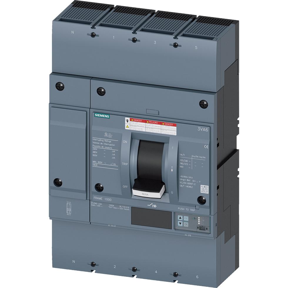 Siemens, Schutzschalter, Leistungsschalter 3VA6 UL Frame 800 Schaltvermögenklasse H 65kA @ 480 V 4-polig 3VA65806JQ462AA...