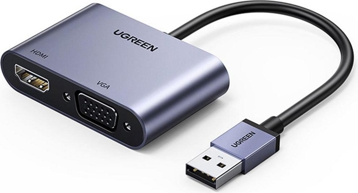 Produktbild Ugreen adapter converter USB - HDMI 1.3 (1920 x 1080@60Hz) + VGA 1.2 (1920 x 1080@60Hz) gray (CM449) (USB 3.0, 1.70 cm)