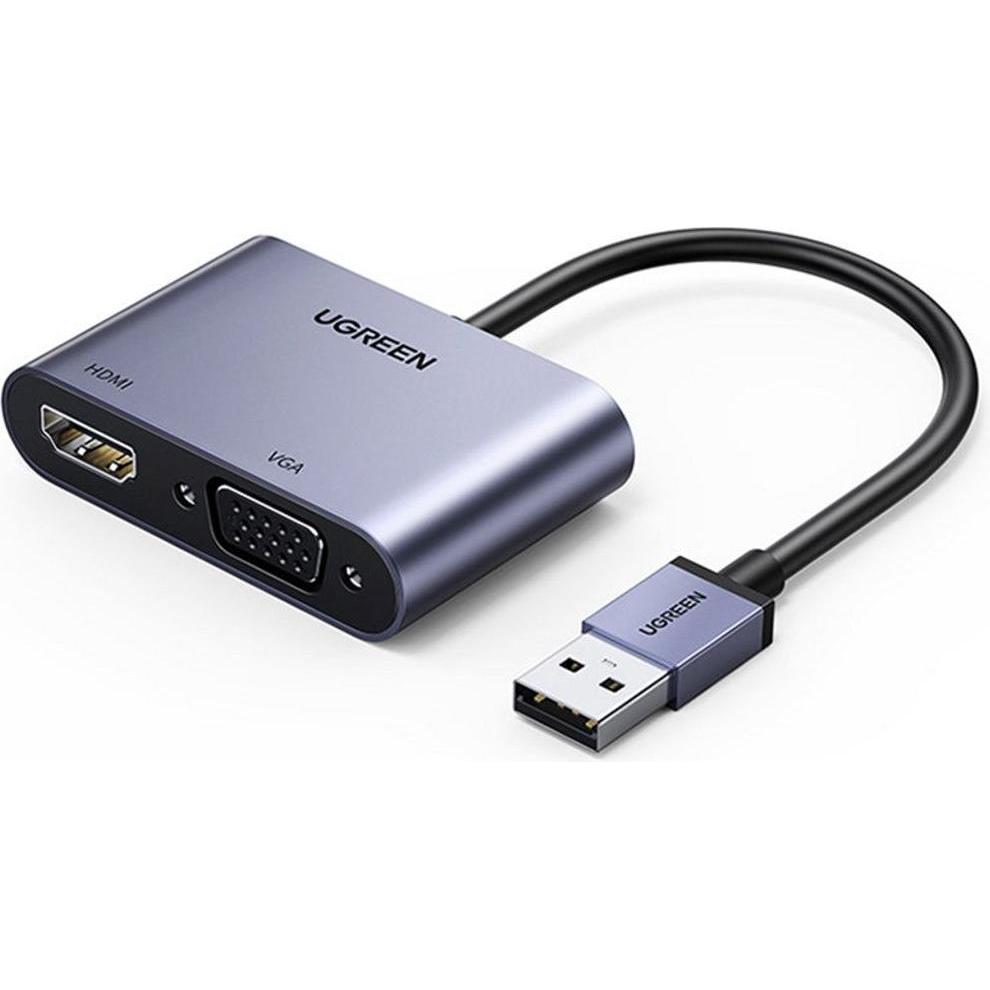 Ugreen adapter converter USB - HDMI 1.3 (1920 x 1080@60Hz) + VGA 1.2 (1920 x 1080@60Hz) gray (CM449) (USB 3.0, 1.70 cm),...